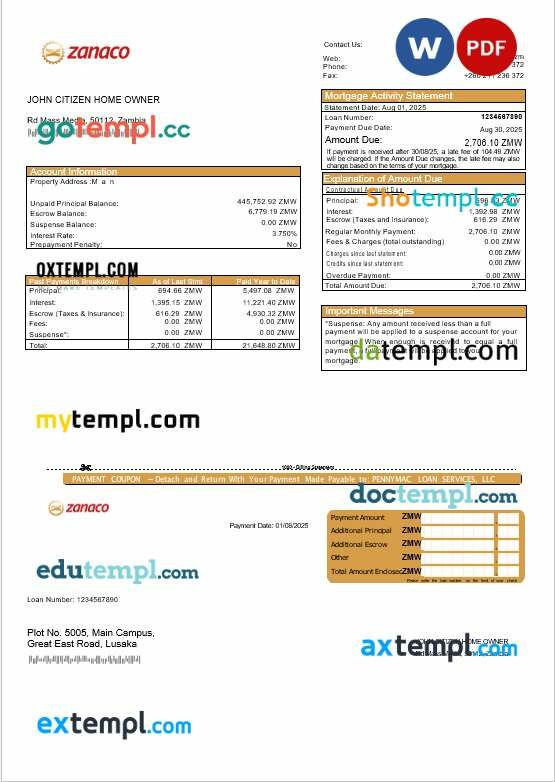 Zambia Zanaco Bank mortgage statement in Word and PDF formats Zambia Zanaco Bank mortgage statement in Word and PDF formats