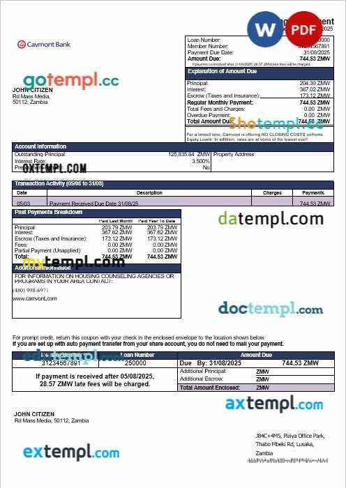Zambian Cavmont bank mortgage statement in Word and PDF formats Zambian Cavmont bank mortgage statement in Word and PDF formats